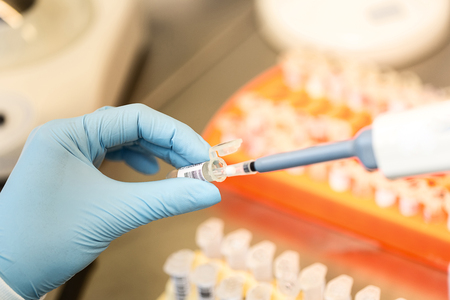 A chemical sample bottle. Centrifuge. A test tube vial sets for analysis.の写真素材