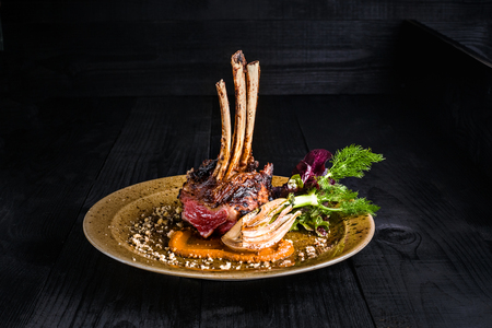 Gourmet Main Entree Course Grilled rack of lambの写真素材