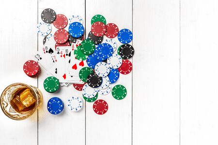 Post blog social media poker. View from above with copy space. Banner template layout mockup for...