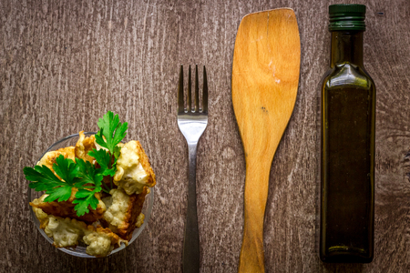 Cauliflower baked in batter on the plateの写真素材