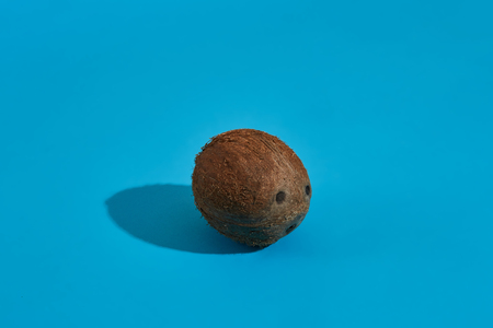 Whole coconuts with shadow on blue background.の写真素材