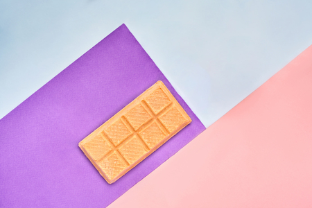 Ice cream waffle on hipster colors background. Styled flat lay. Minimal conceptの写真素材
