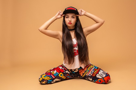 Attractive girl dancing twerk in the studioの写真素材