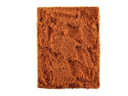 Ground clove isolated on white background with copy space for text or images. Spices and herbs. Food, cooking, restaurant, packaging concept. Flat lay frame composition, close-up, top view.の写真素材