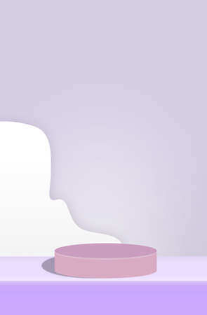 Empty mauve cylindrical podium for presentation cosmetics on lilac backgroundの写真素材
