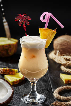 Non-alcoholic pina colada cocktail with pineapple juice and coconut milkの写真素材