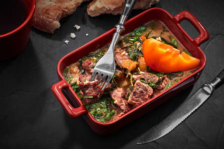 Georgian stew Chakapuli of veal with estragon and persimmonの写真素材