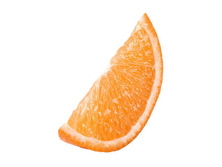 Slice of a ripe orange isolated on white background with copy space for text or images. Fruit with...