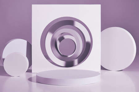 Abstract podium design for displaying product from geometrical shapes on grayの写真素材