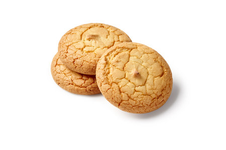 Delicious amaretti cookies resting on a white backgroundの写真素材