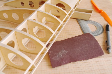 RC airplane model on the workshopの写真素材