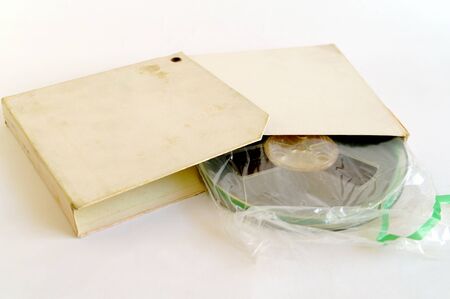 old magnetic tape in a boxの写真素材