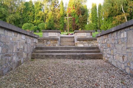 stone stairs on a cemetery alley in summerの写真素材