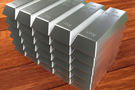 closeup of silver bars stack on the planksの写真素材