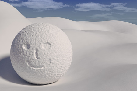 rendered smile snowball on the snowy fieldの写真素材