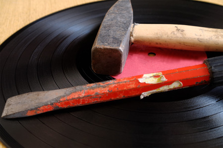old vinyl and tools for repair itsの写真素材