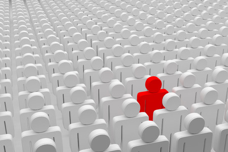 one red man in the crowd white characters, 3d renderingの写真素材