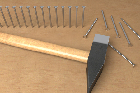 hammered nails and ready to hammer , 3d renderingの写真素材