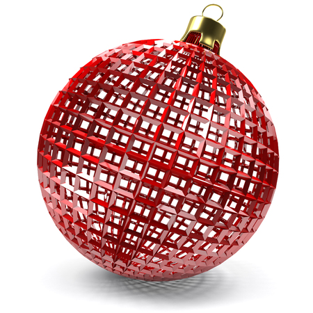 closeup of the red openwork christmas bauble, 3d renderingの写真素材