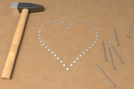 shape of heart made of hammered nails, 3d renderingの写真素材