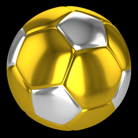 golden and silver soccer ball on the black background, 3d renderingの写真素材