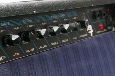 Close up of old worn out guitar ampの写真素材