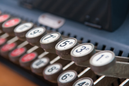 Close up of keys on a vintage cash registerの写真素材