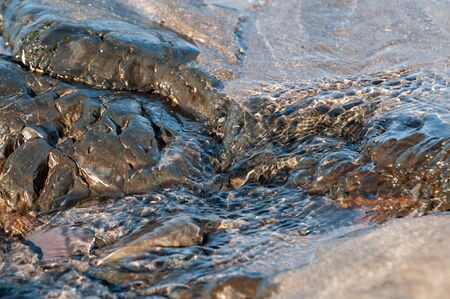 Variety of pebbles in a shallow rock pool