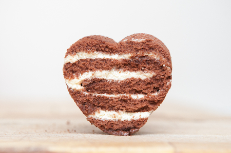 Love heart shape food made from chocolate cakeの写真素材