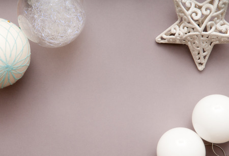 Festive arrangement of christmas decorations from overheadの写真素材