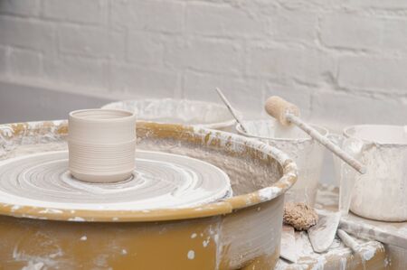Pottery wheel and creative toolsの写真素材