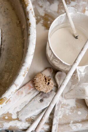 Dirty paint brushes used for diyの写真素材