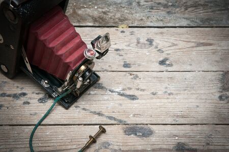 Retro vintage style camera with old fashioned shutterの写真素材