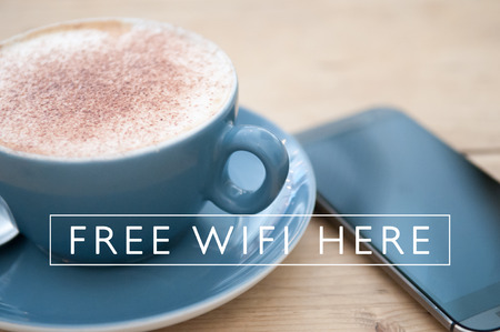Free wifi connection in the cafeの写真素材