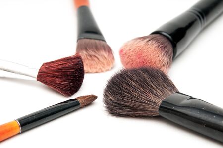 make up brushes for face powder isolated on whiteの写真素材