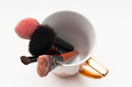 make up brushes for face powder isolated on white