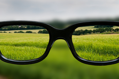Clear vision through black framed eyeglaassesの写真素材