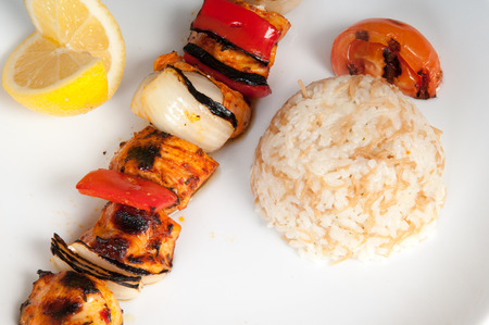 Grilled meat dish of shish kebab with onionの写真素材
