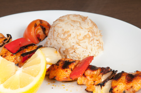 Grilled meat dish of shish kebab with onionの写真素材
