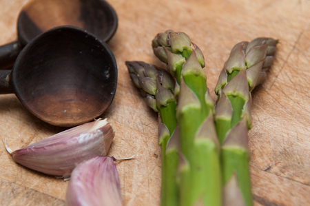 Fresh Asparagus on a rustic style backgroundの写真素材