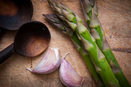 Fresh Asparagus on a rustic style backgroundの写真素材