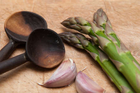 Fresh Asparagus on a rustic style backgroundの写真素材