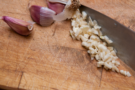 Fresh garlic food ingredient for a cookery backgroundの写真素材
