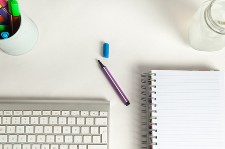 Modern office desktop with creative work toolsの写真素材