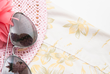 Summer holiday/ vacation background items to take on holidayの写真素材