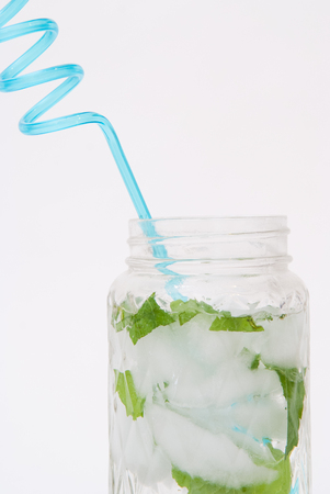 Mojito cocktail freshly made in a retro style glass jarの写真素材