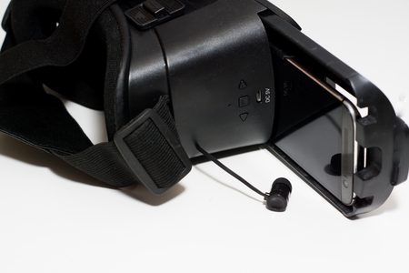 Virtual Reality headset with smart phone to play gameの写真素材