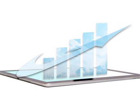 Business growth chart with arrow on computer screenの写真素材