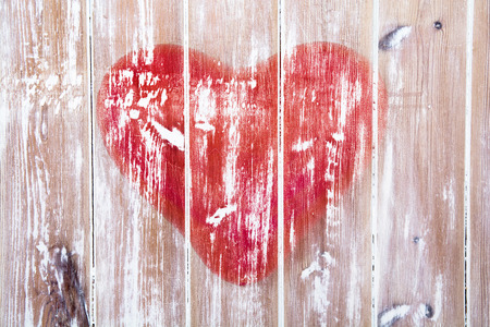 Valentines day love heart on rustic wood backgroundの写真素材