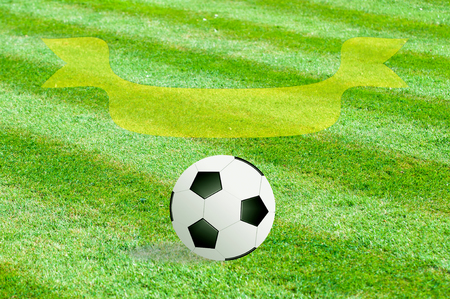 poster with award banner and soccer ballの写真素材